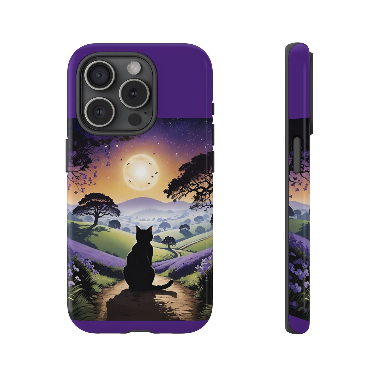 "I'll Wait For You" Cat Silhouette Cat Sunset With Lavender Tough Cases