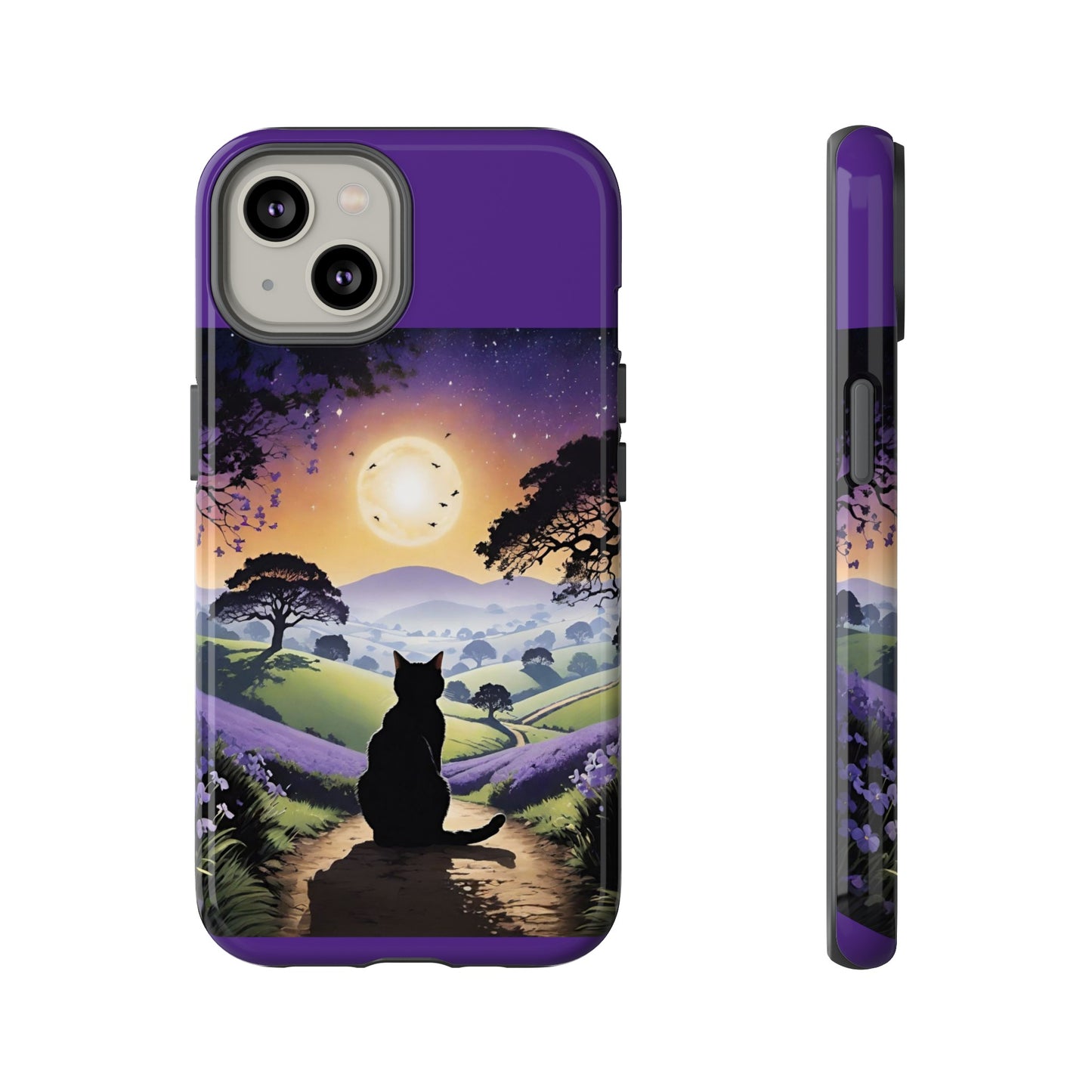 "I'll Wait For You" Cat Silhouette Cat Sunset With Lavender Tough Cases