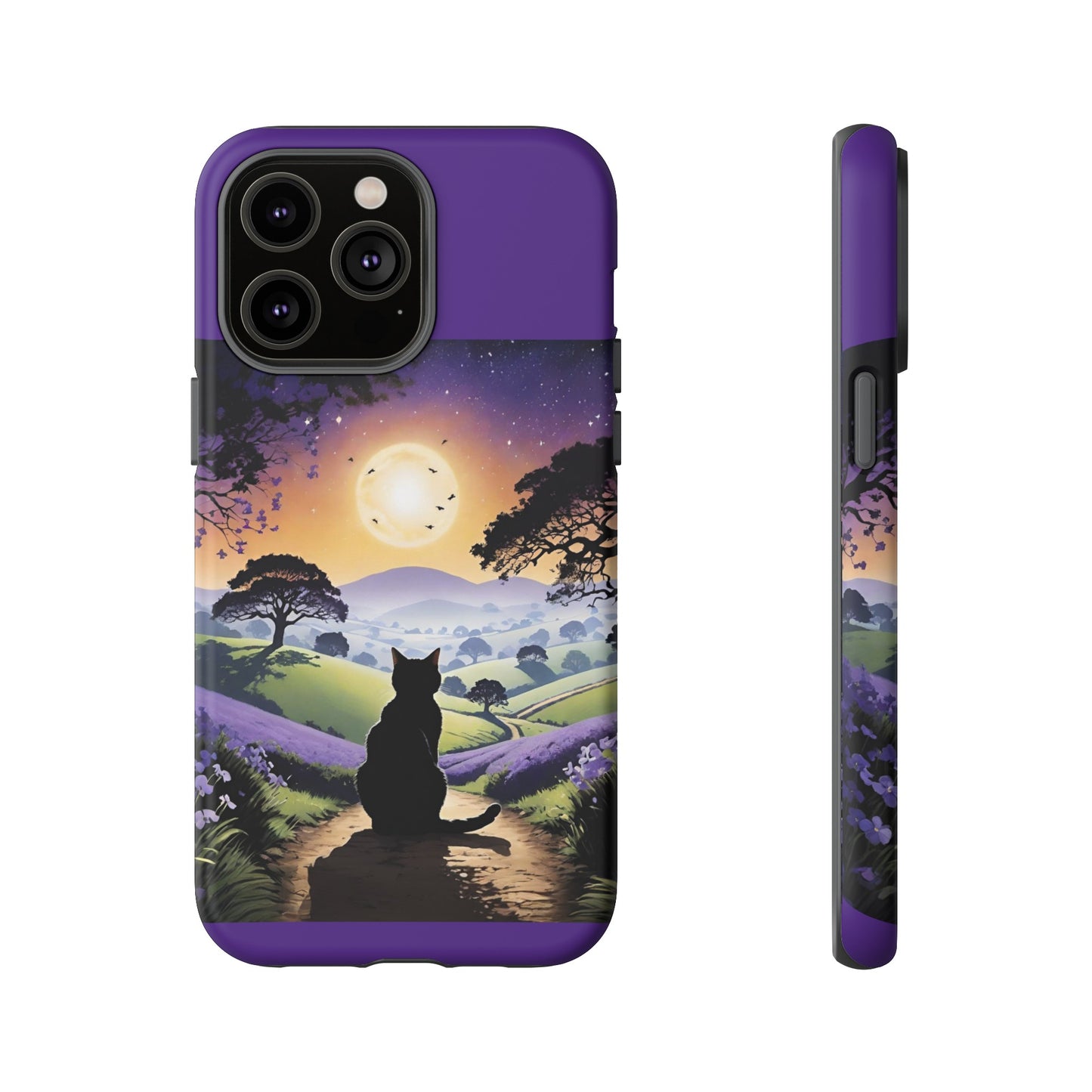 "I'll Wait For You" Cat Silhouette Cat Sunset With Lavender Tough Cases