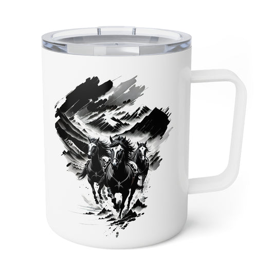 Three Horses Galloping Through Canyon Insulated Coffee Mug, 10oz