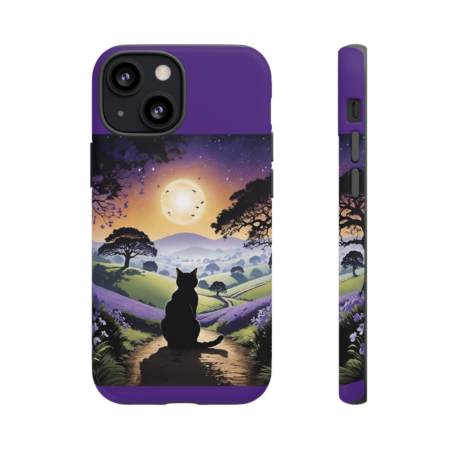 "I'll Wait For You" Cat Silhouette Cat Sunset With Lavender Tough Cases