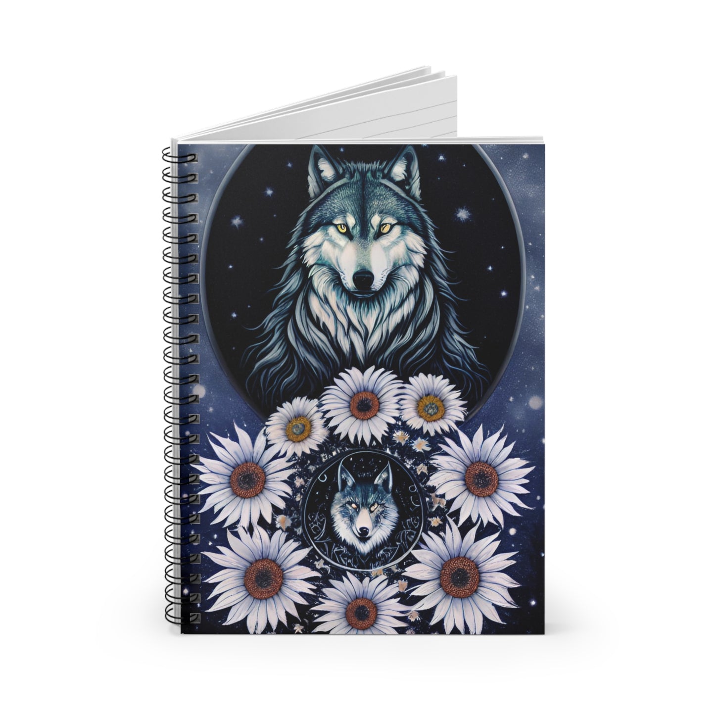 Wolves & Daisies Spiral Notebook - Ruled Line