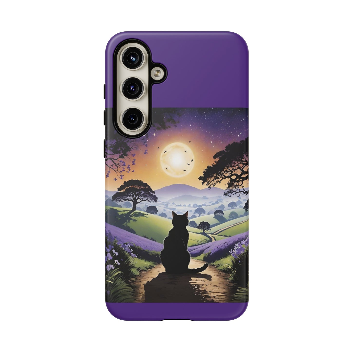 "I'll Wait For You" Cat Silhouette Cat Sunset With Lavender Tough Cases