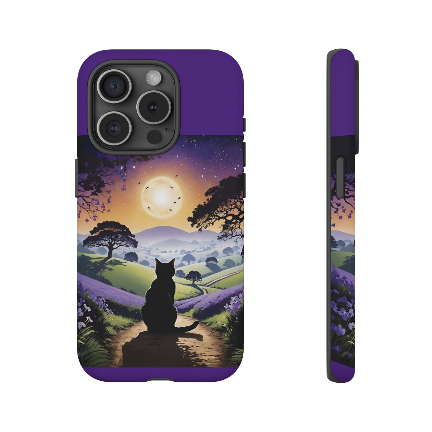 "I'll Wait For You" Cat Silhouette Cat Sunset With Lavender Tough Cases