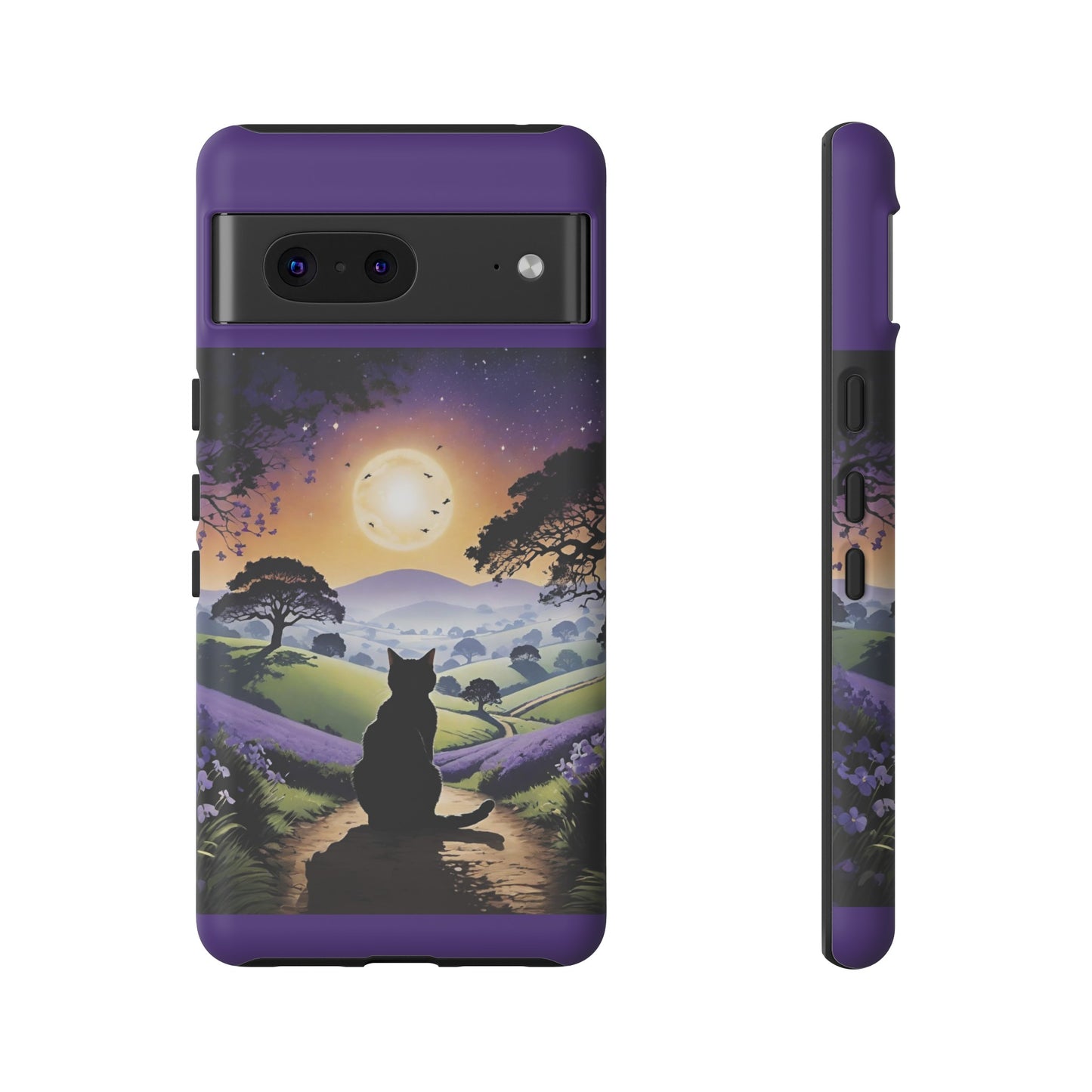 "I'll Wait For You" Cat Silhouette Cat Sunset With Lavender Tough Cases