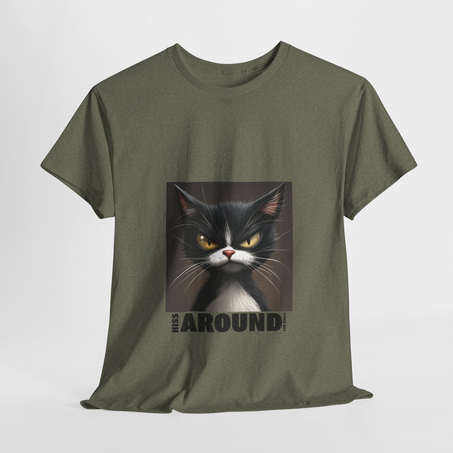 Hiss Around & Find Out Tuxedo Cat Funny Tee - Unisex Heavy Cotton