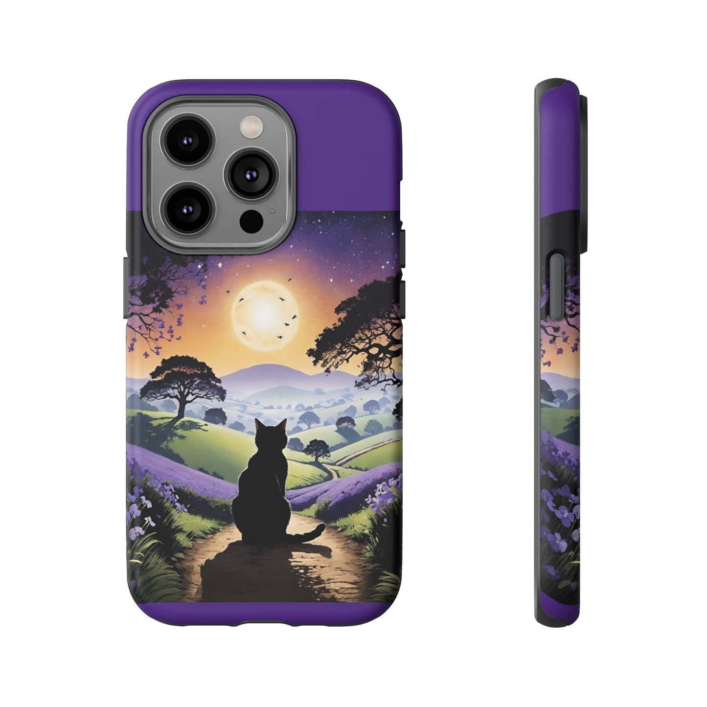 "I'll Wait For You" Cat Silhouette Cat Sunset With Lavender Tough Cases