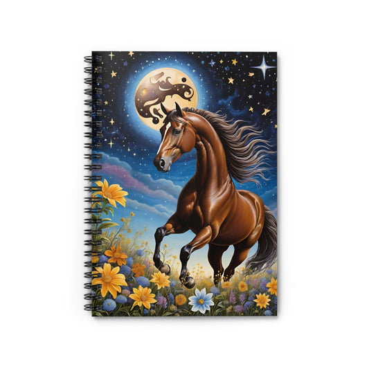 “Moonlit Majesty” Galloping Horse Spiral Notebook - Ruled Line