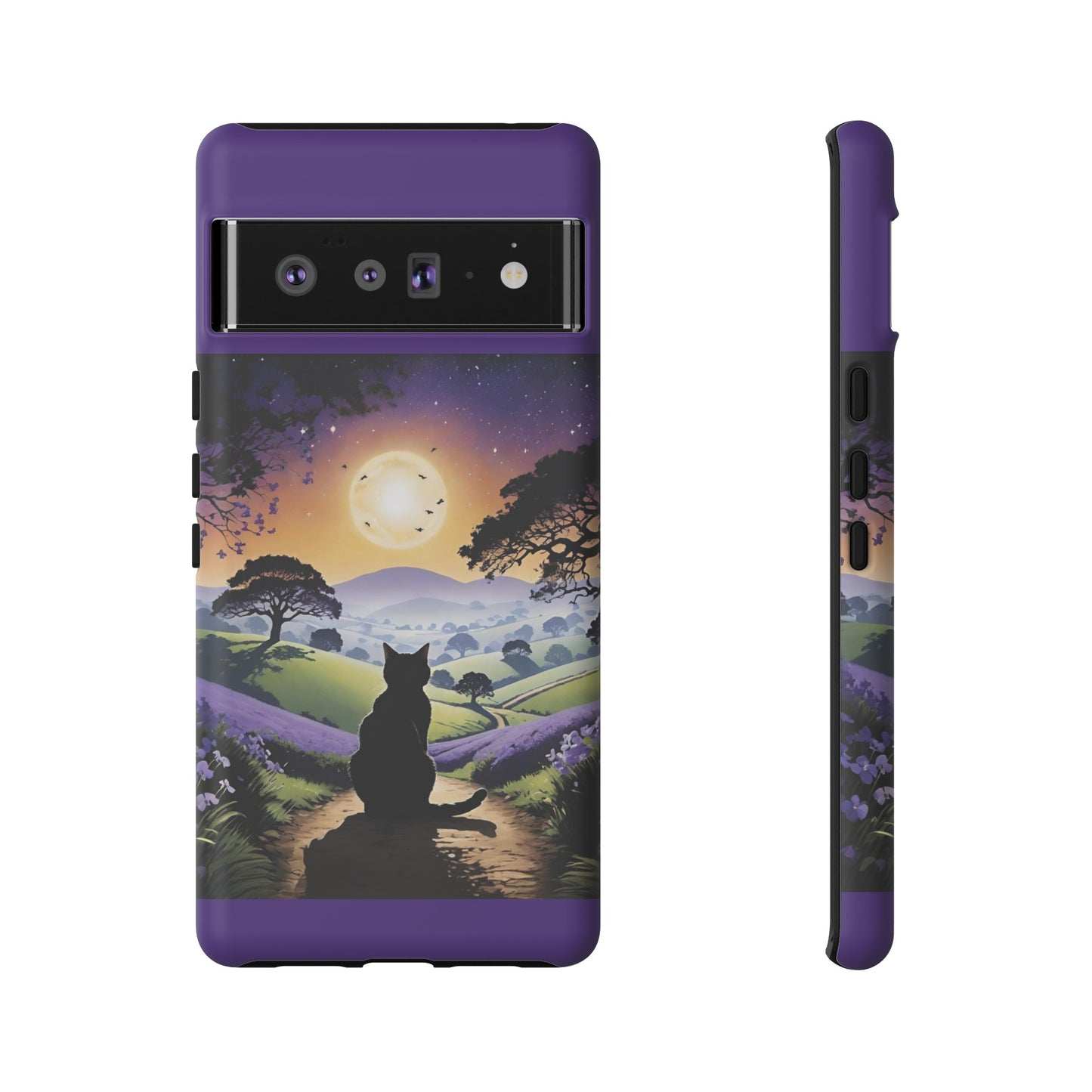 "I'll Wait For You" Cat Silhouette Cat Sunset With Lavender Tough Cases