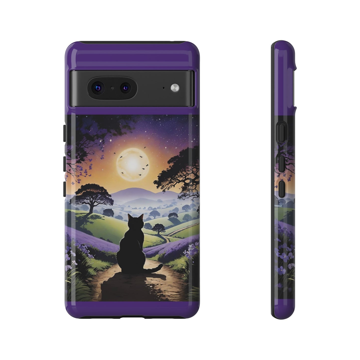 "I'll Wait For You" Cat Silhouette Cat Sunset With Lavender Tough Cases