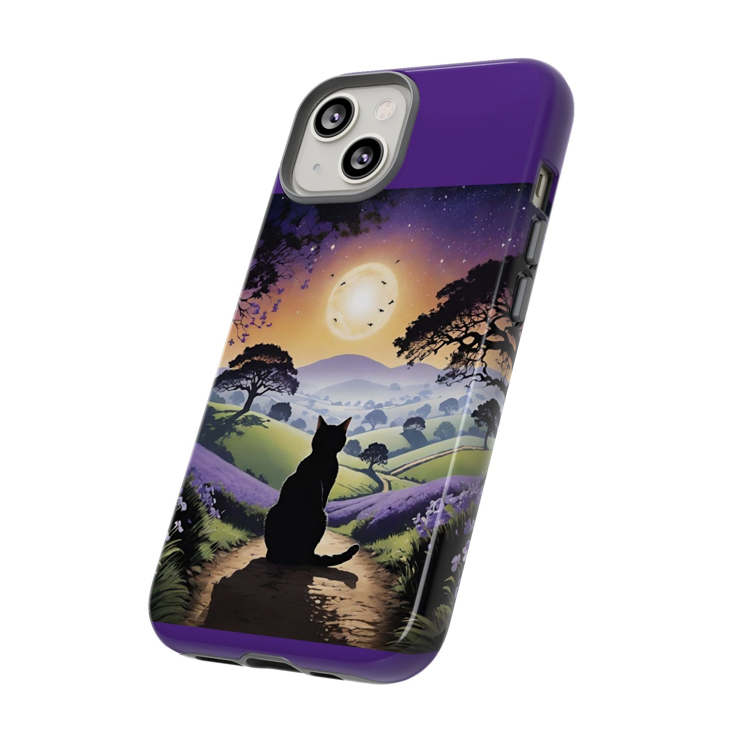 "I'll Wait For You" Cat Silhouette Cat Sunset With Lavender Tough Cases