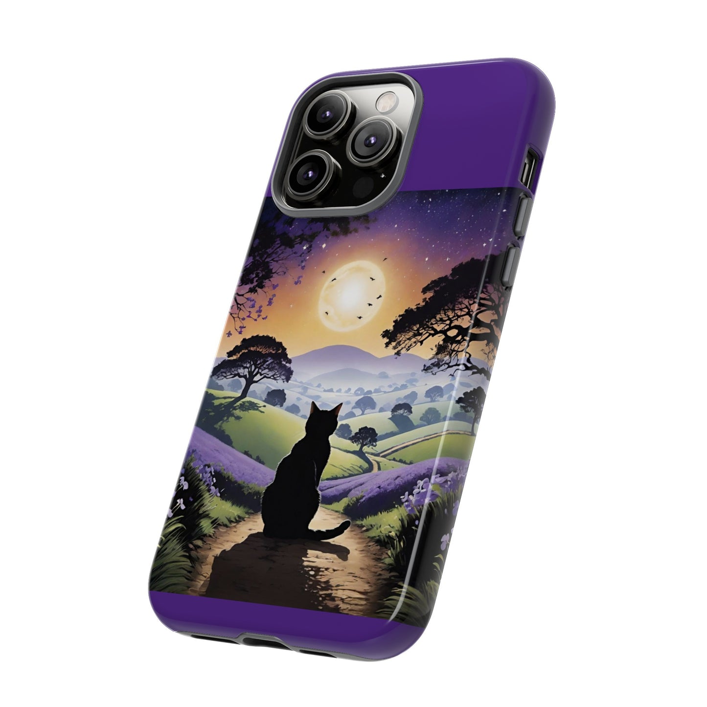 "I'll Wait For You" Cat Silhouette Cat Sunset With Lavender Tough Cases