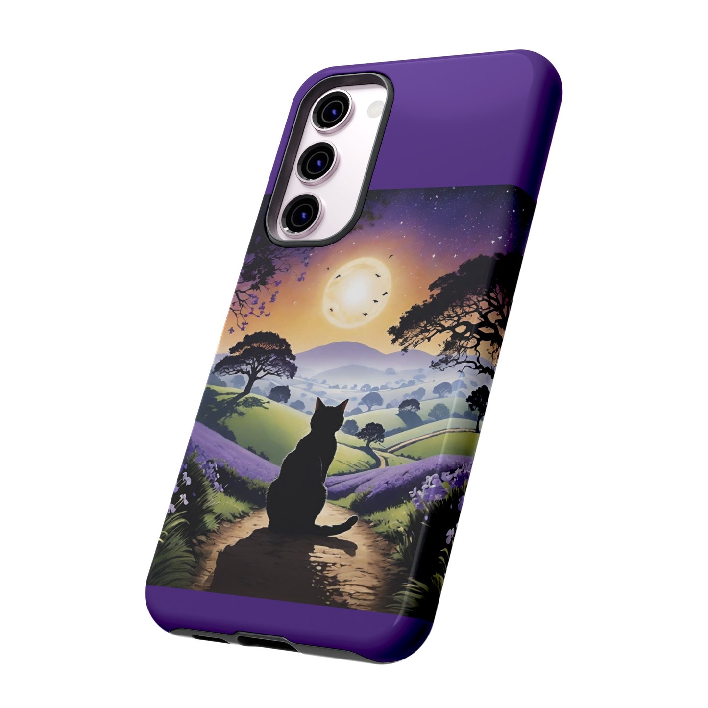 "I'll Wait For You" Cat Silhouette Cat Sunset With Lavender Tough Cases