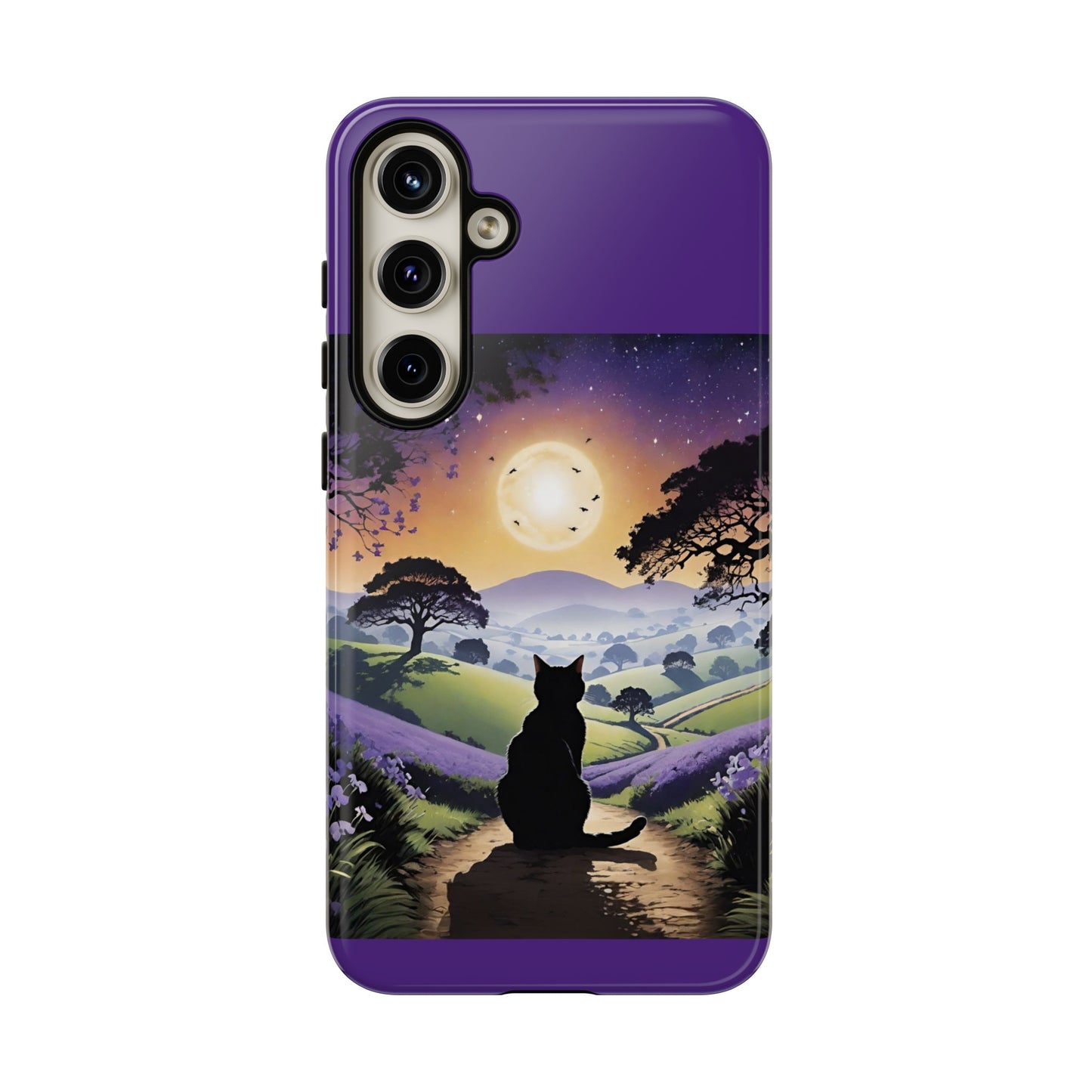 "I'll Wait For You" Cat Silhouette Cat Sunset With Lavender Tough Cases