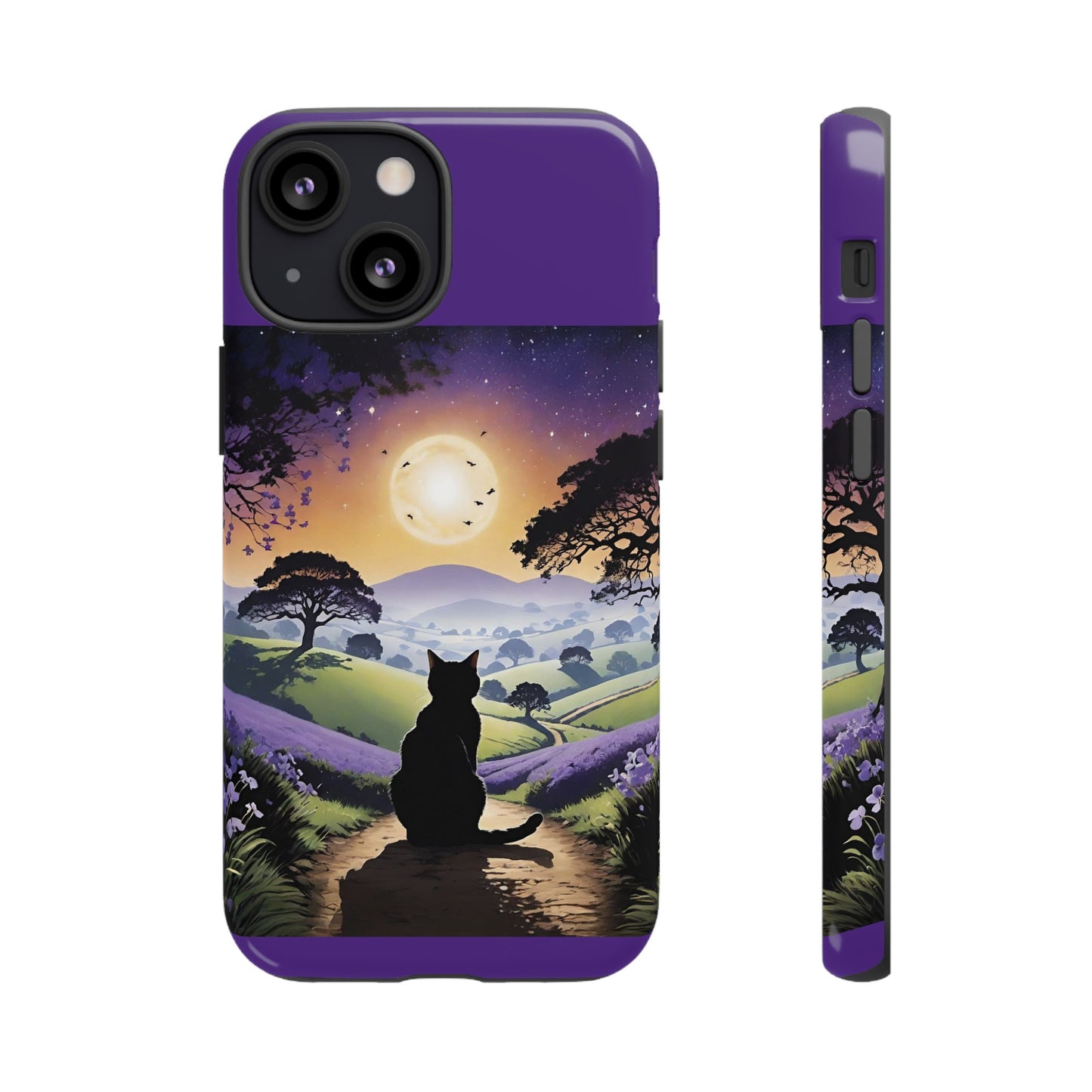 "I'll Wait For You" Cat Silhouette Cat Sunset With Lavender Tough Cases