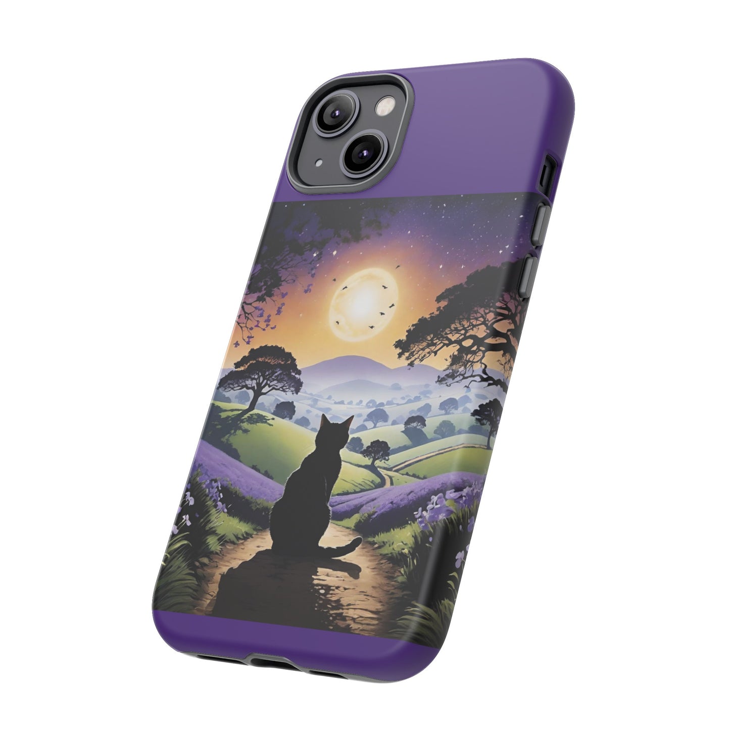 "I'll Wait For You" Cat Silhouette Cat Sunset With Lavender Tough Cases