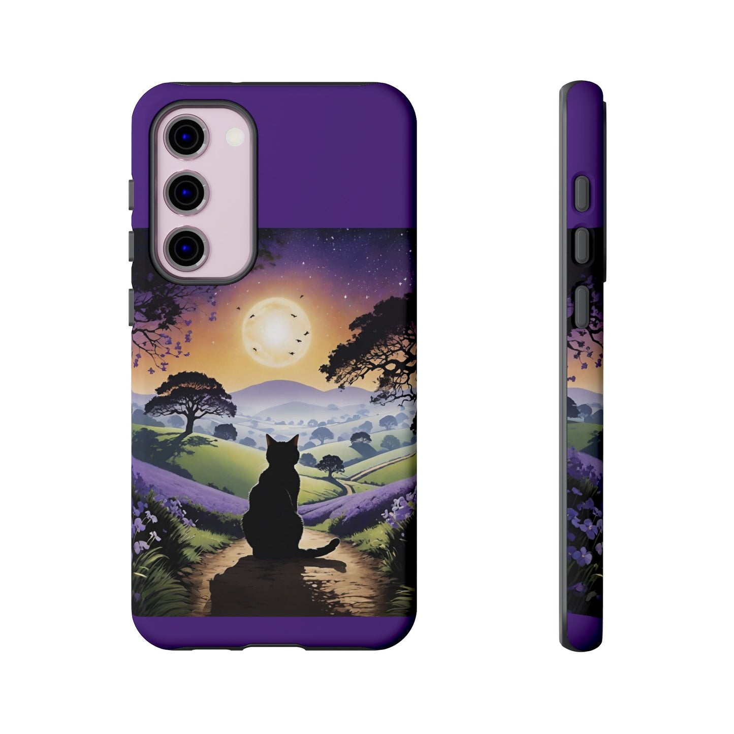 "I'll Wait For You" Cat Silhouette Cat Sunset With Lavender Tough Cases