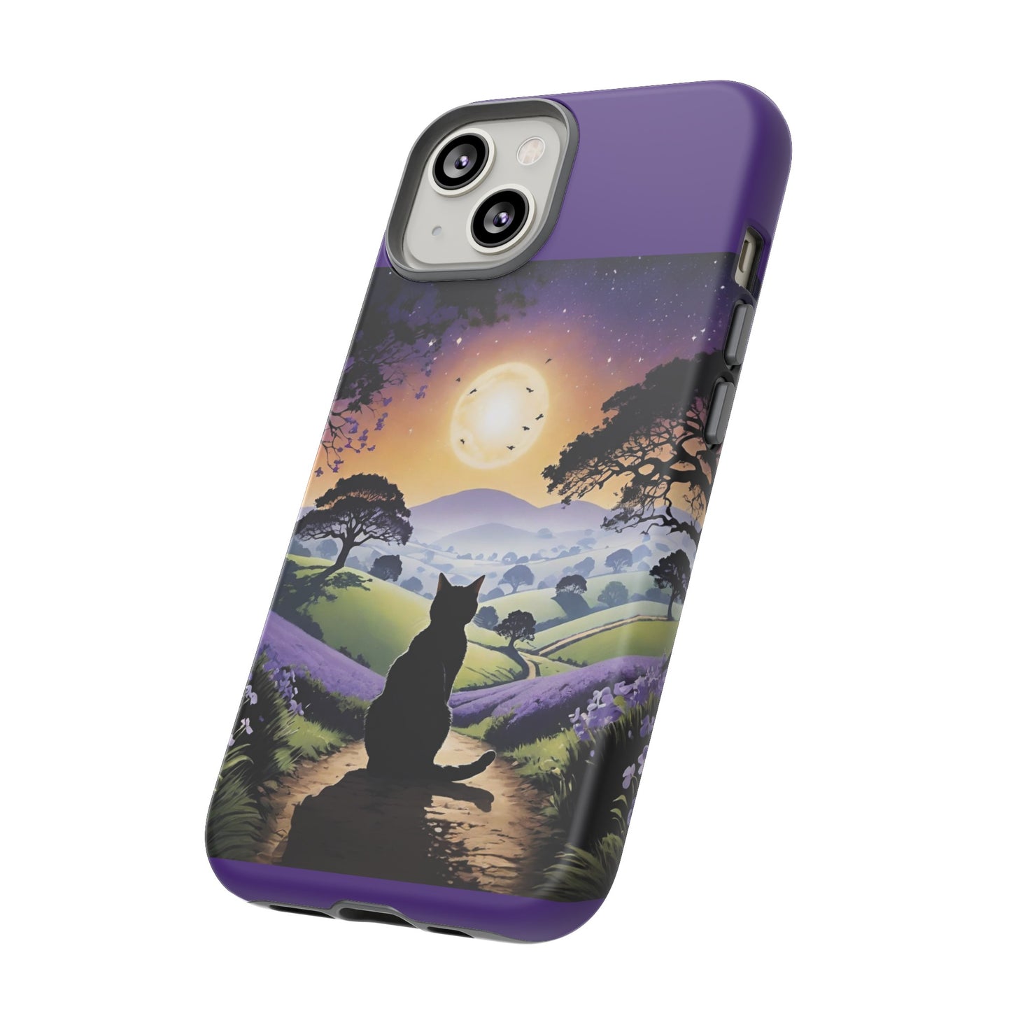 "I'll Wait For You" Cat Silhouette Cat Sunset With Lavender Tough Cases