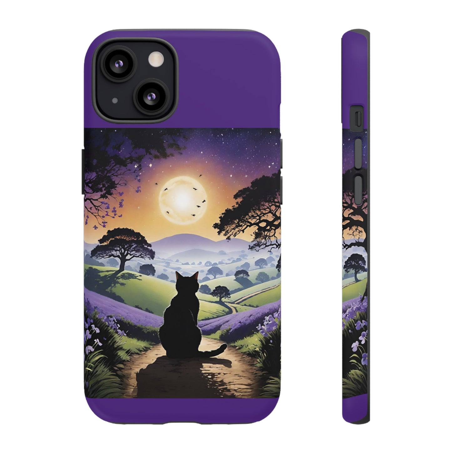 "I'll Wait For You" Cat Silhouette Cat Sunset With Lavender Tough Cases