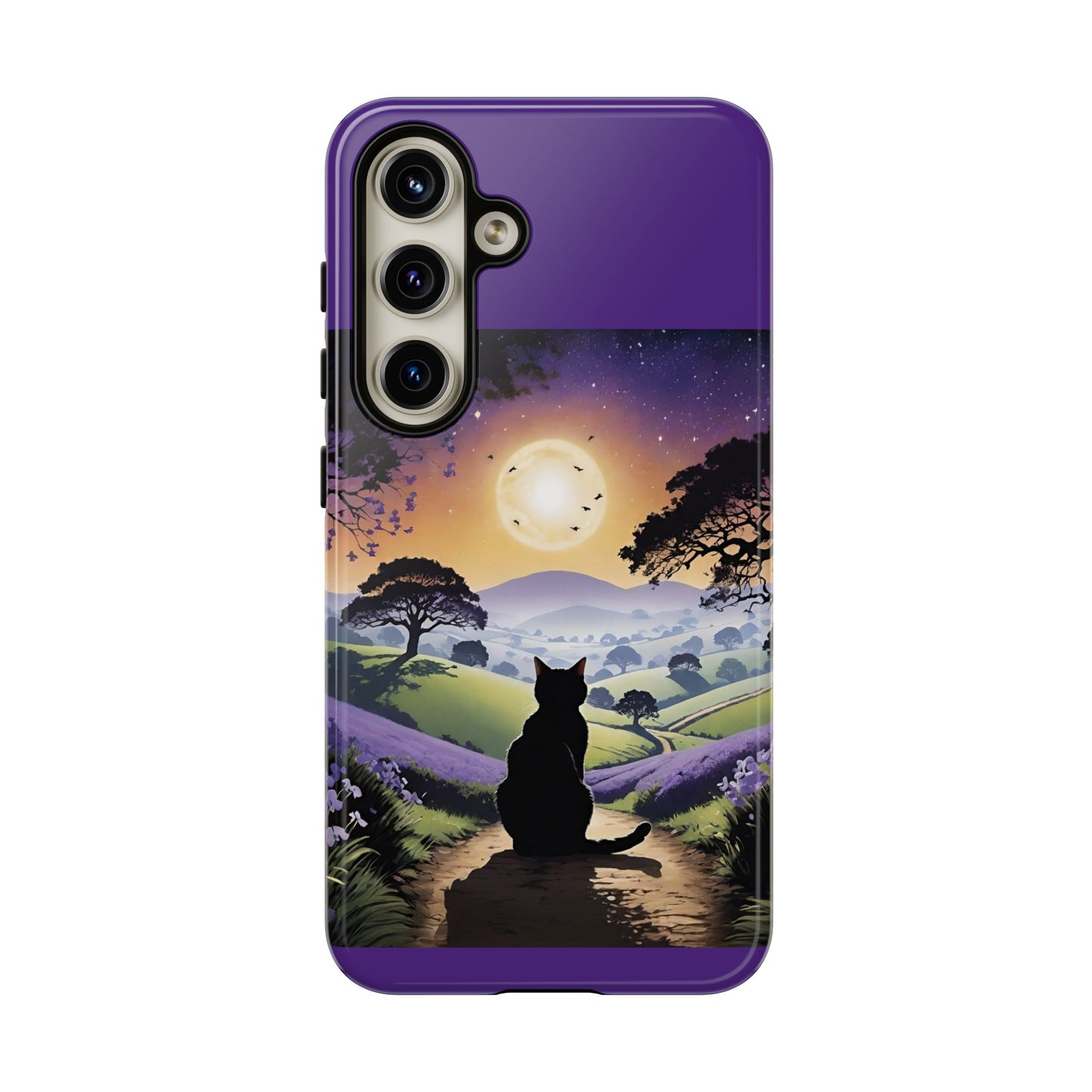 "I'll Wait For You" Cat Silhouette Cat Sunset With Lavender Tough Cases