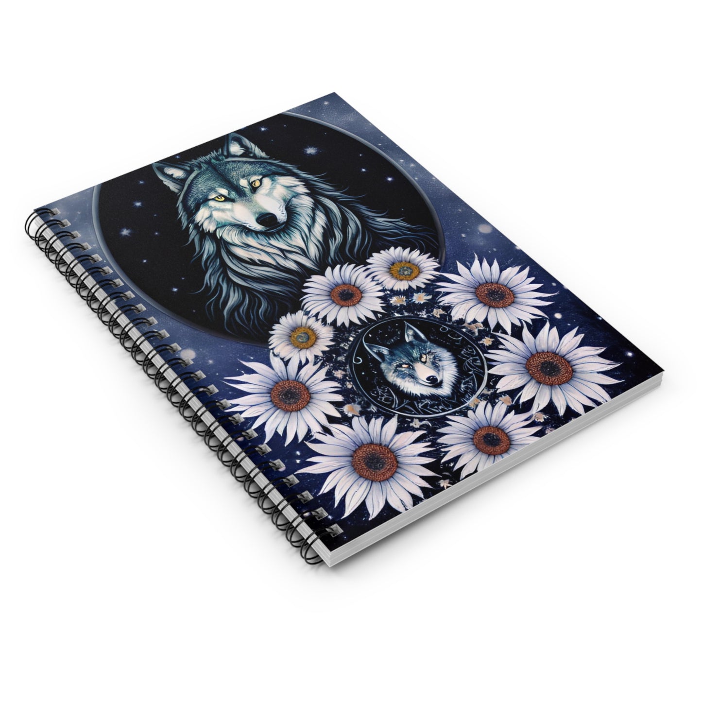 Wolves & Daisies Spiral Notebook - Ruled Line