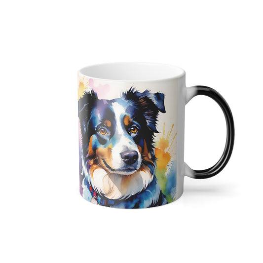 ‘Aussie Life’ Blue Merle Watercolor Australian Shepherd Color Morphing Mug, 11oz