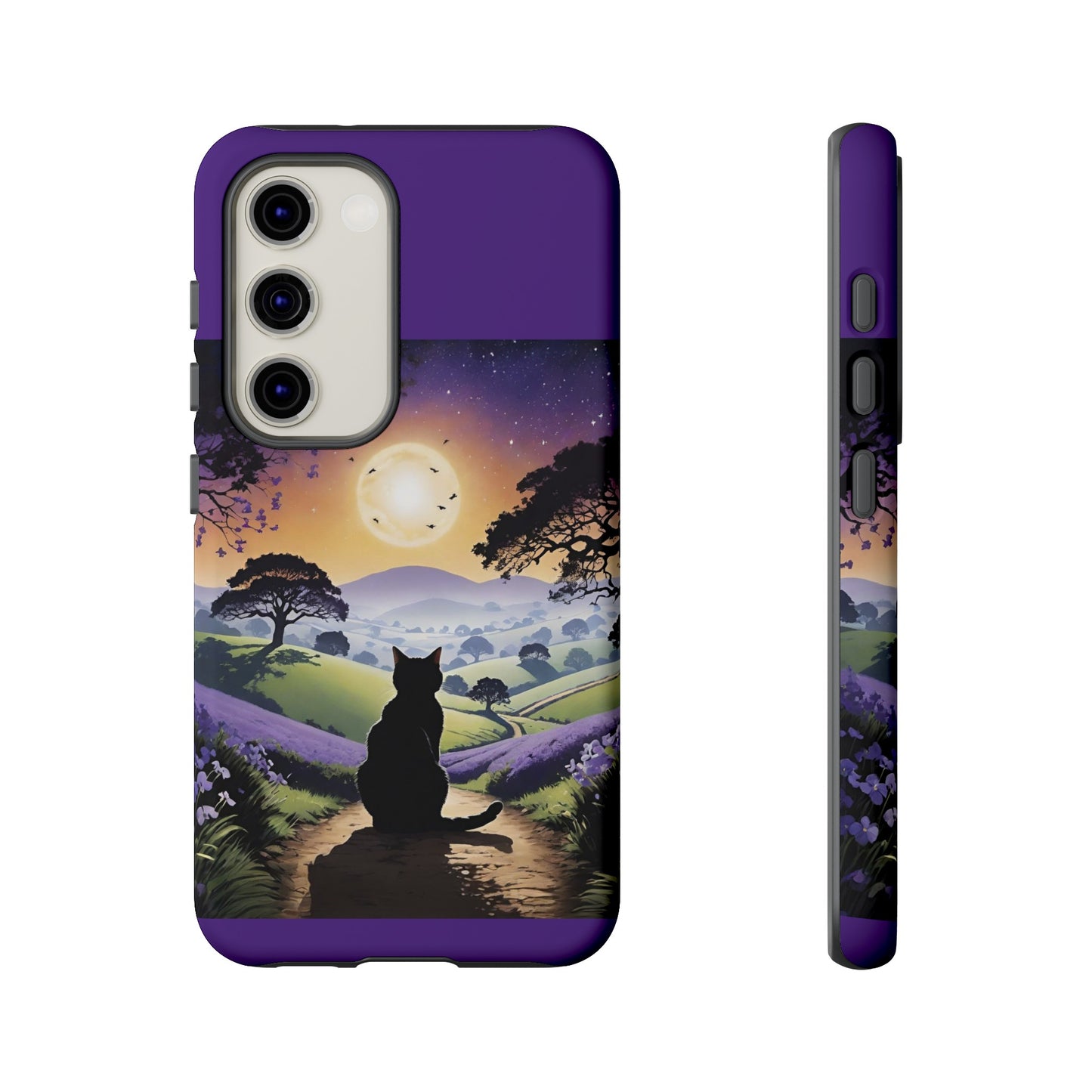 "I'll Wait For You" Cat Silhouette Cat Sunset With Lavender Tough Cases