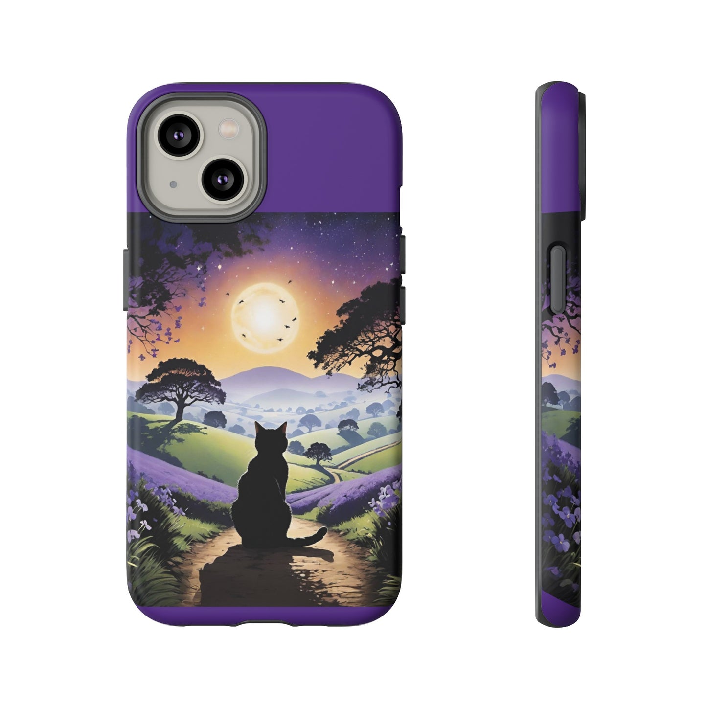 "I'll Wait For You" Cat Silhouette Cat Sunset With Lavender Tough Cases