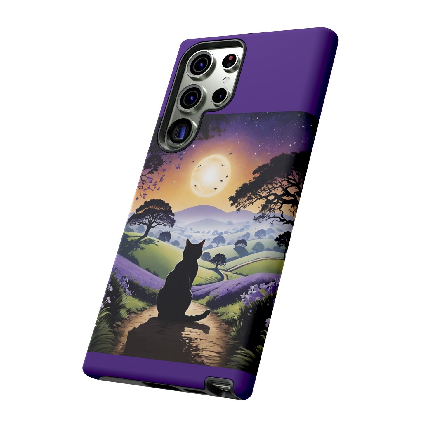 "I'll Wait For You" Cat Silhouette Cat Sunset With Lavender Tough Cases