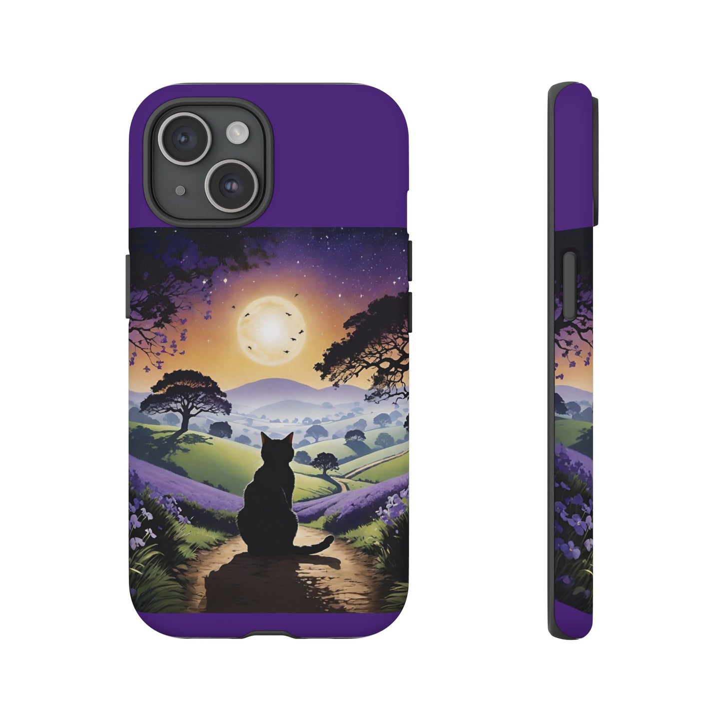 "I'll Wait For You" Cat Silhouette Cat Sunset With Lavender Tough Cases