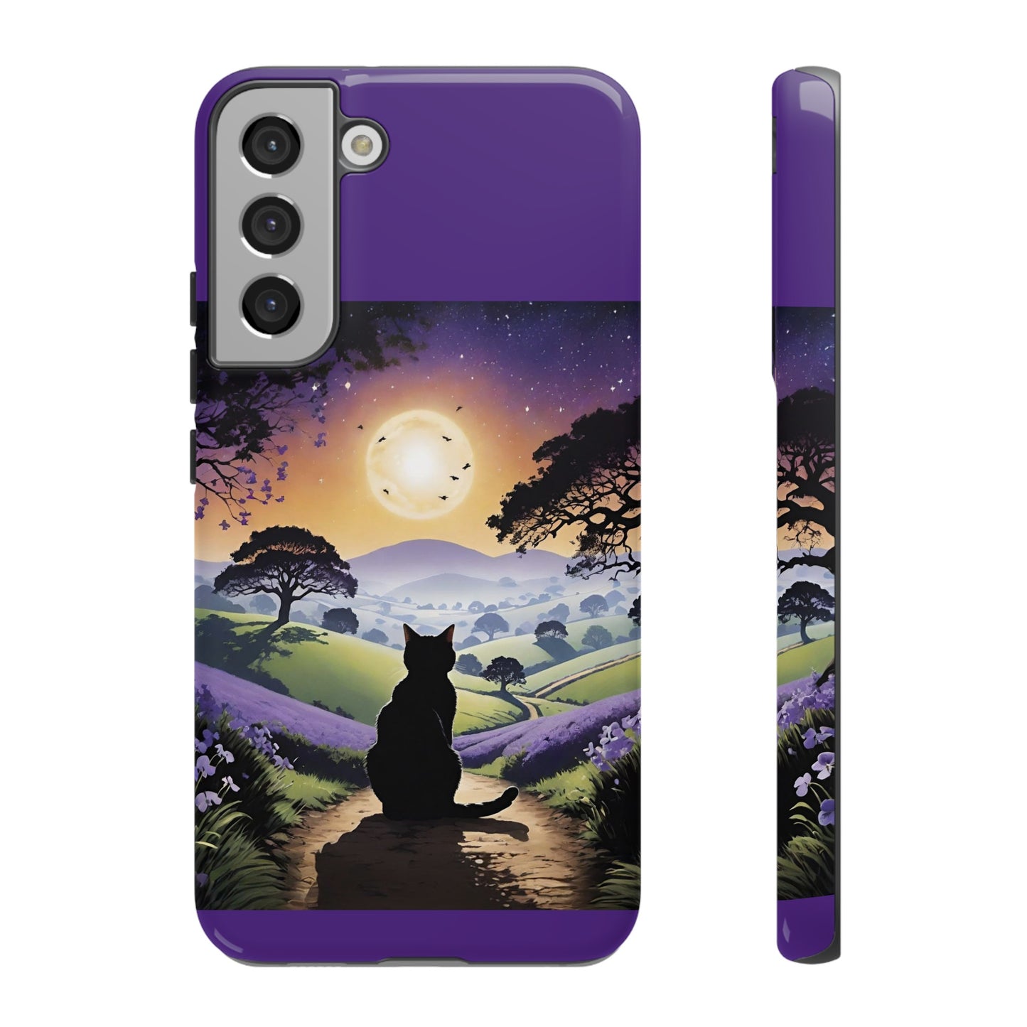 "I'll Wait For You" Cat Silhouette Cat Sunset With Lavender Tough Cases