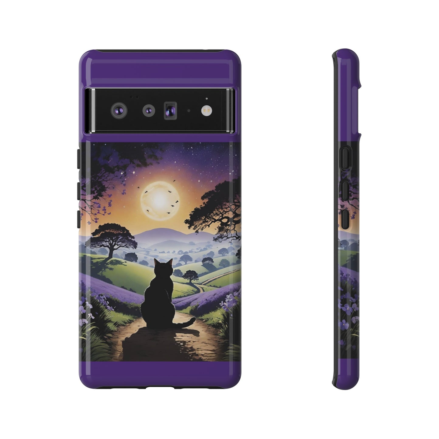 "I'll Wait For You" Cat Silhouette Cat Sunset With Lavender Tough Cases