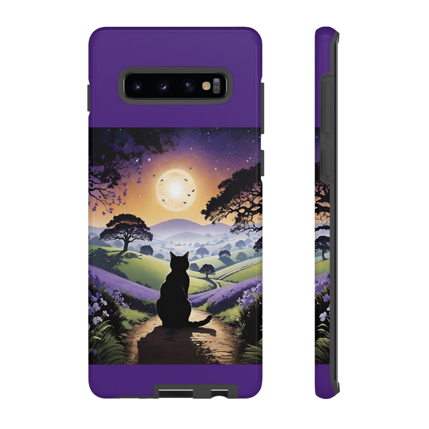 "I'll Wait For You" Cat Silhouette Cat Sunset With Lavender Tough Cases