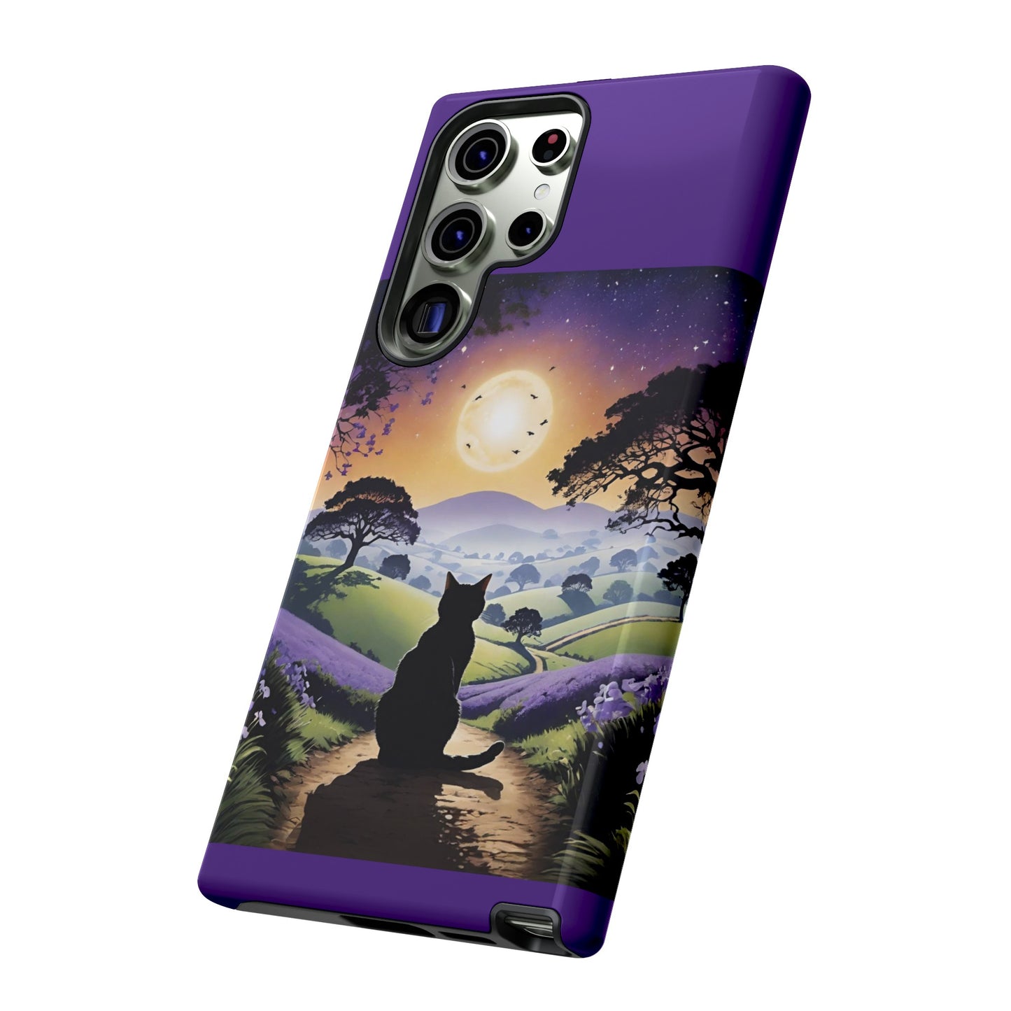 "I'll Wait For You" Cat Silhouette Cat Sunset With Lavender Tough Cases