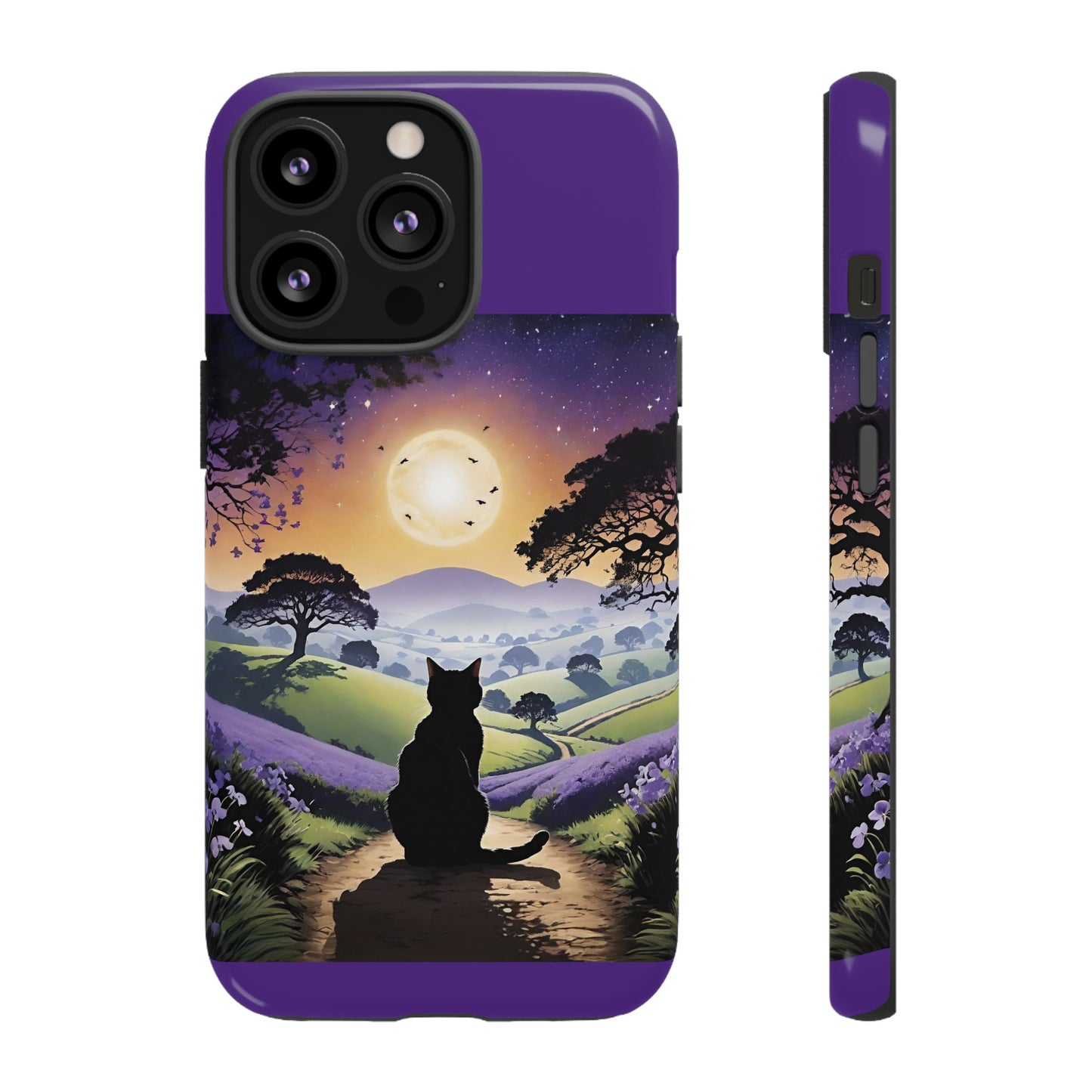 "I'll Wait For You" Cat Silhouette Cat Sunset With Lavender Tough Cases