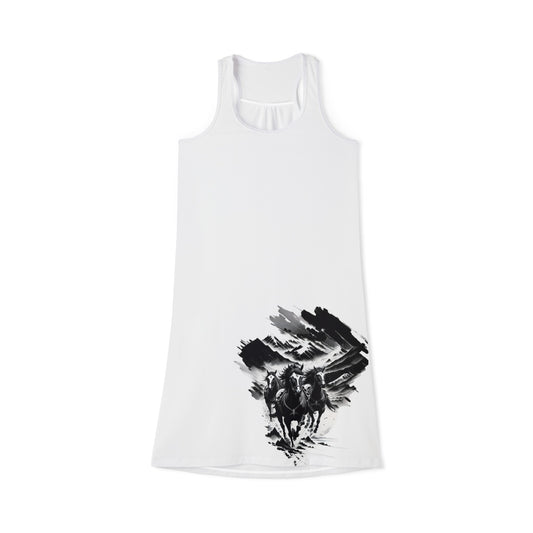 Three Horses Galloping Through Canyon Women's Racerback Dress (AOP)