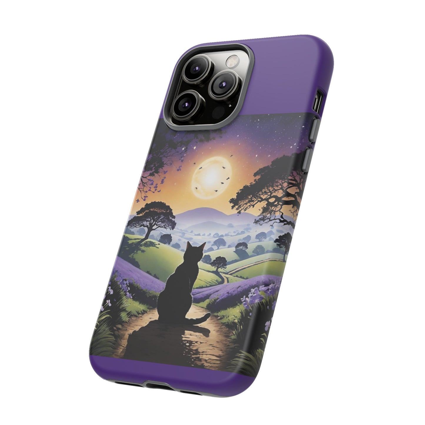 "I'll Wait For You" Cat Silhouette Cat Sunset With Lavender Tough Cases