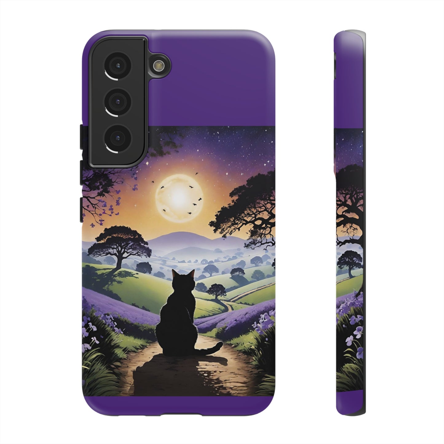 "I'll Wait For You" Cat Silhouette Cat Sunset With Lavender Tough Cases