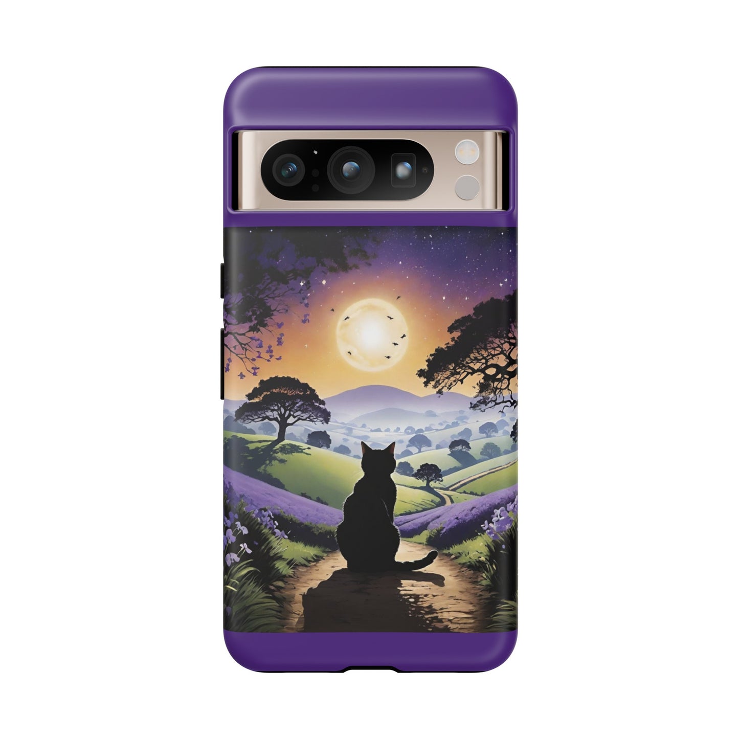 "I'll Wait For You" Cat Silhouette Cat Sunset With Lavender Tough Cases