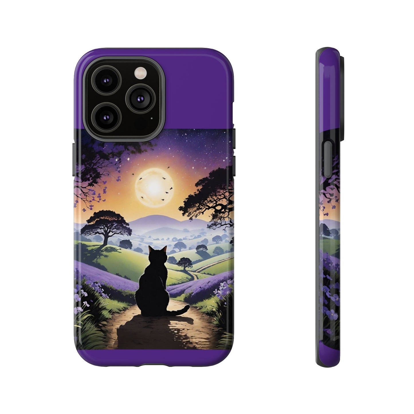 "I'll Wait For You" Cat Silhouette Cat Sunset With Lavender Tough Cases