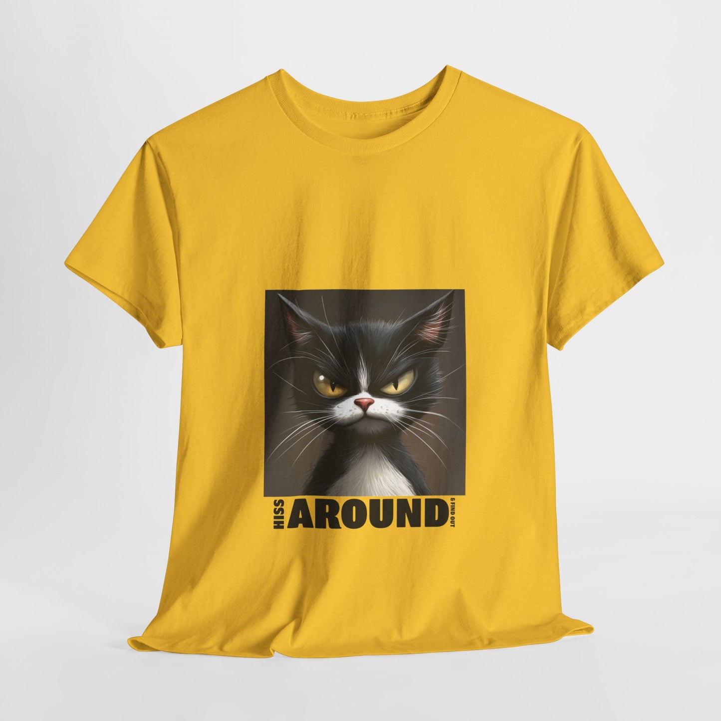 Hiss Around & Find Out Tuxedo Cat Funny Tee - Unisex Heavy Cotton