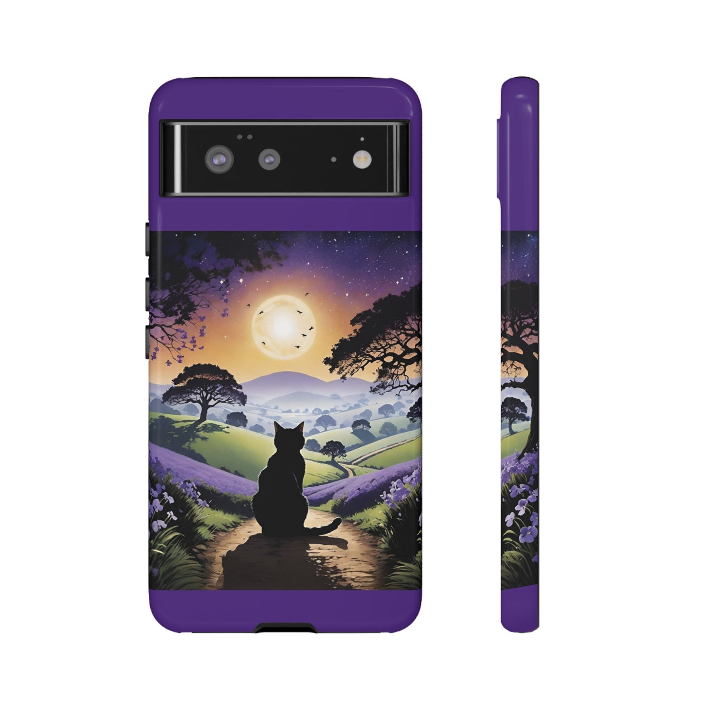 "I'll Wait For You" Cat Silhouette Cat Sunset With Lavender Tough Cases