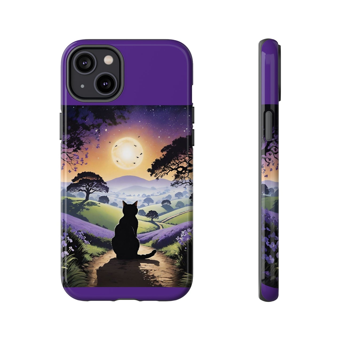 "I'll Wait For You" Cat Silhouette Cat Sunset With Lavender Tough Cases