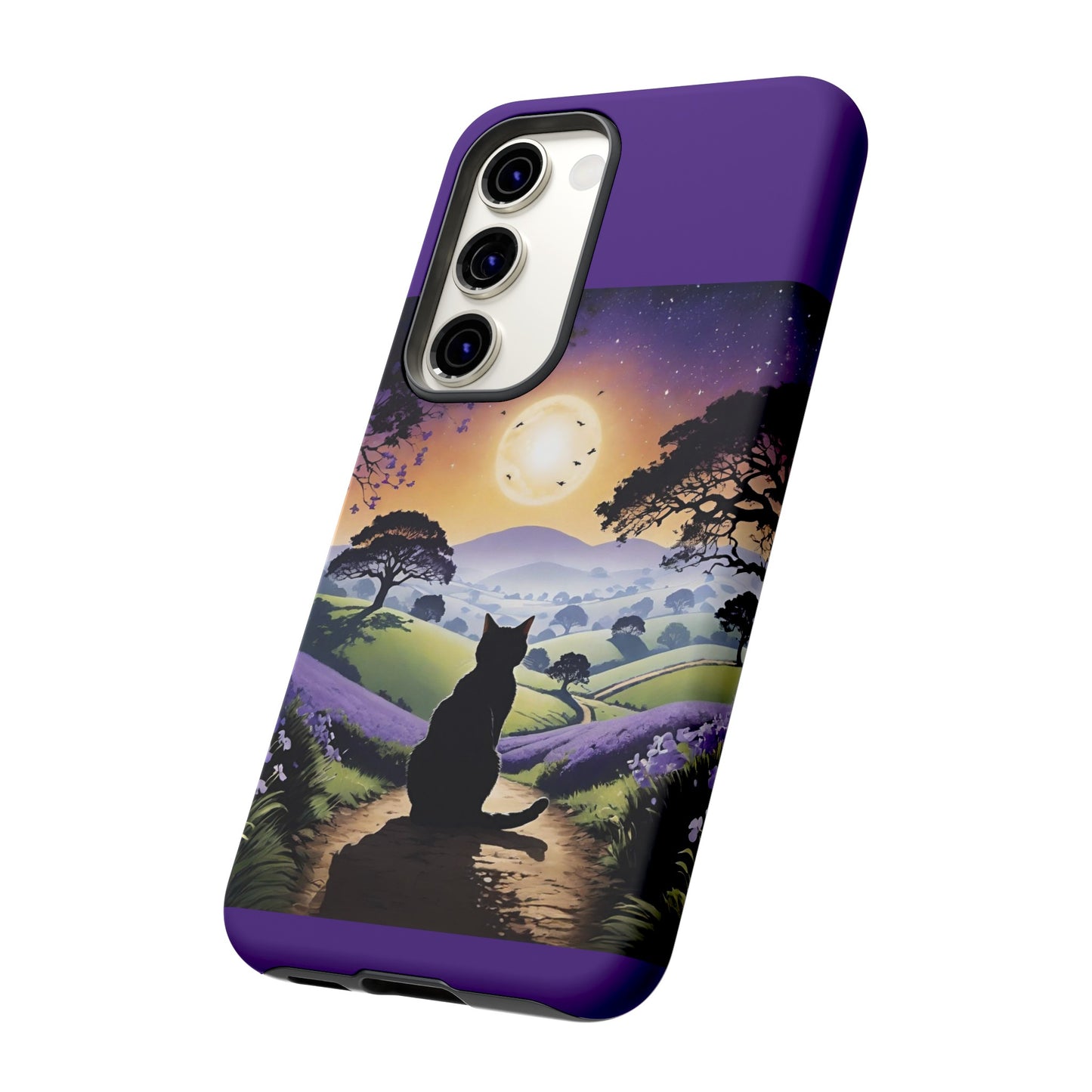 "I'll Wait For You" Cat Silhouette Cat Sunset With Lavender Tough Cases