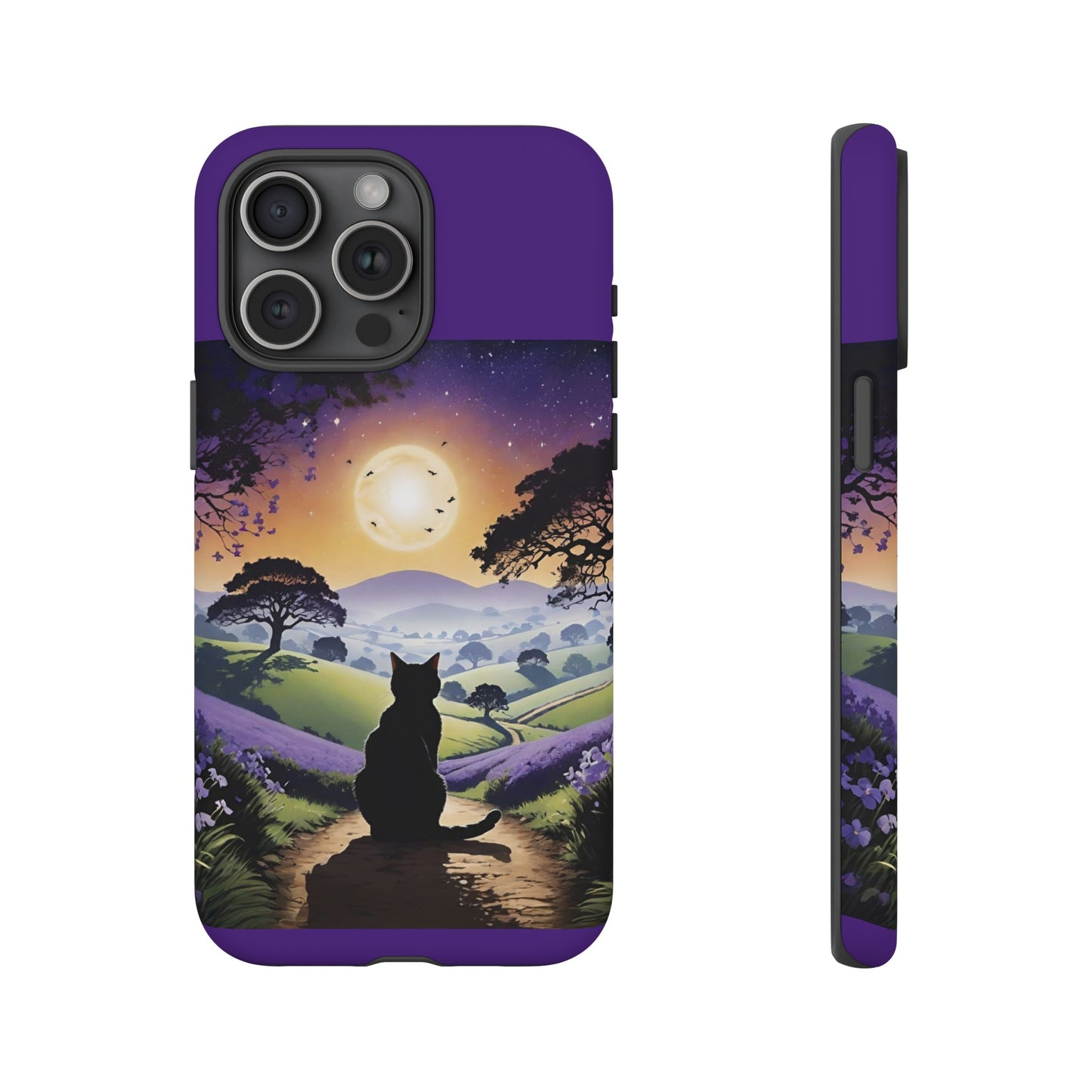 "I'll Wait For You" Cat Silhouette Cat Sunset With Lavender Tough Cases