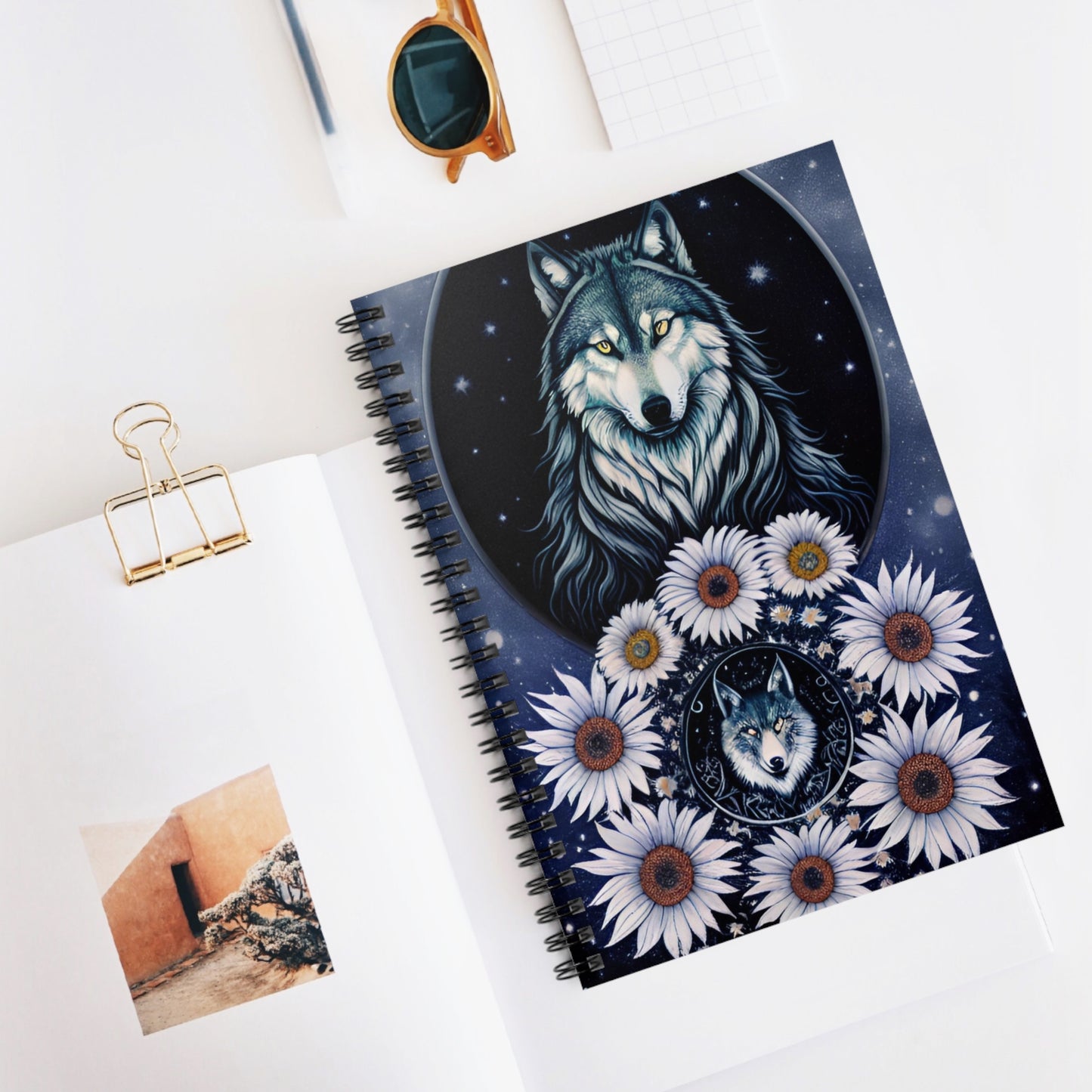 Wolves & Daisies Spiral Notebook - Ruled Line