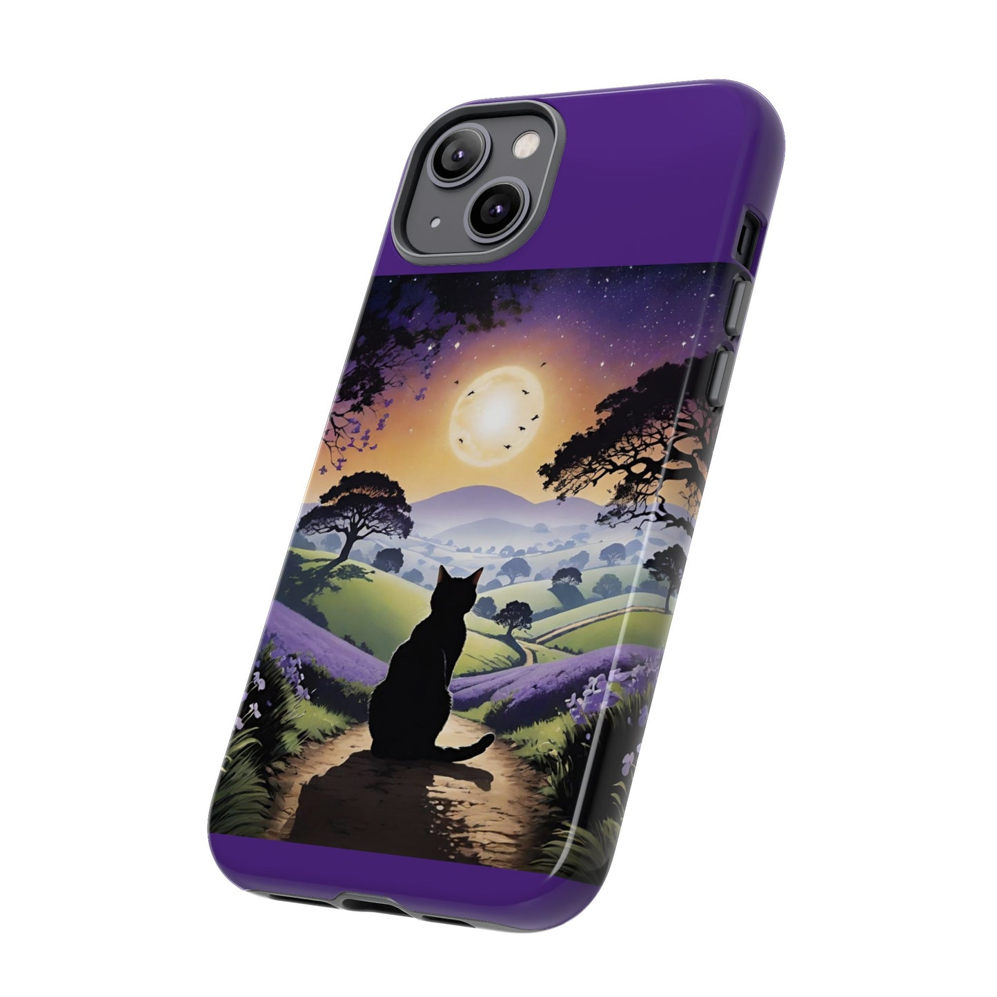 "I'll Wait For You" Cat Silhouette Cat Sunset With Lavender Tough Cases