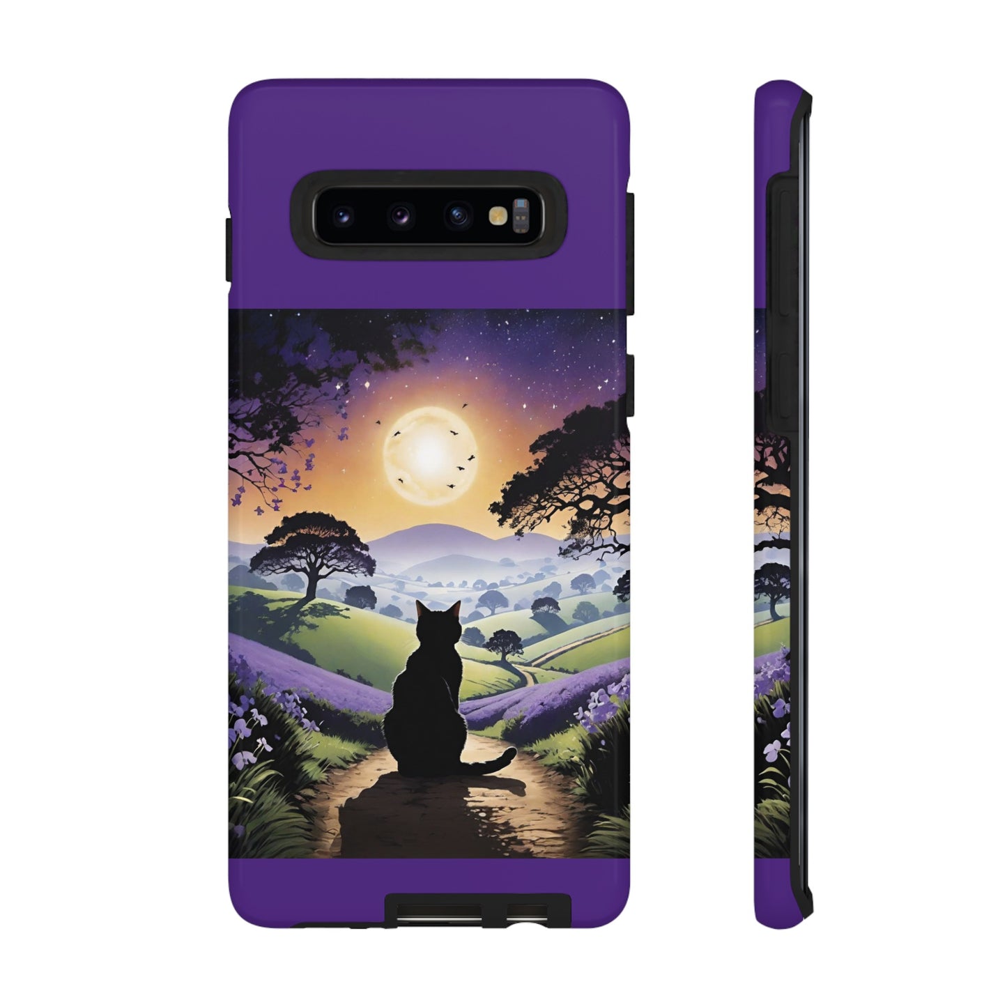 "I'll Wait For You" Cat Silhouette Cat Sunset With Lavender Tough Cases