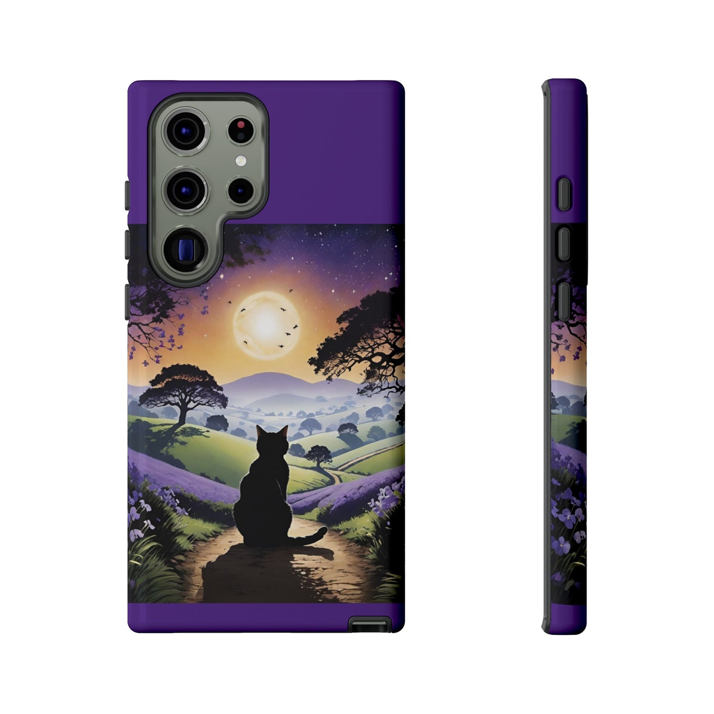 "I'll Wait For You" Cat Silhouette Cat Sunset With Lavender Tough Cases