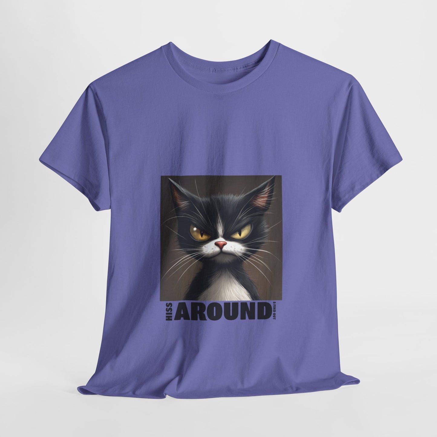 Hiss Around & Find Out Tuxedo Cat Funny Tee - Unisex Heavy Cotton